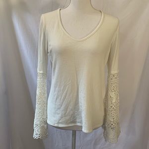 WHBM off white top lace long sleeves